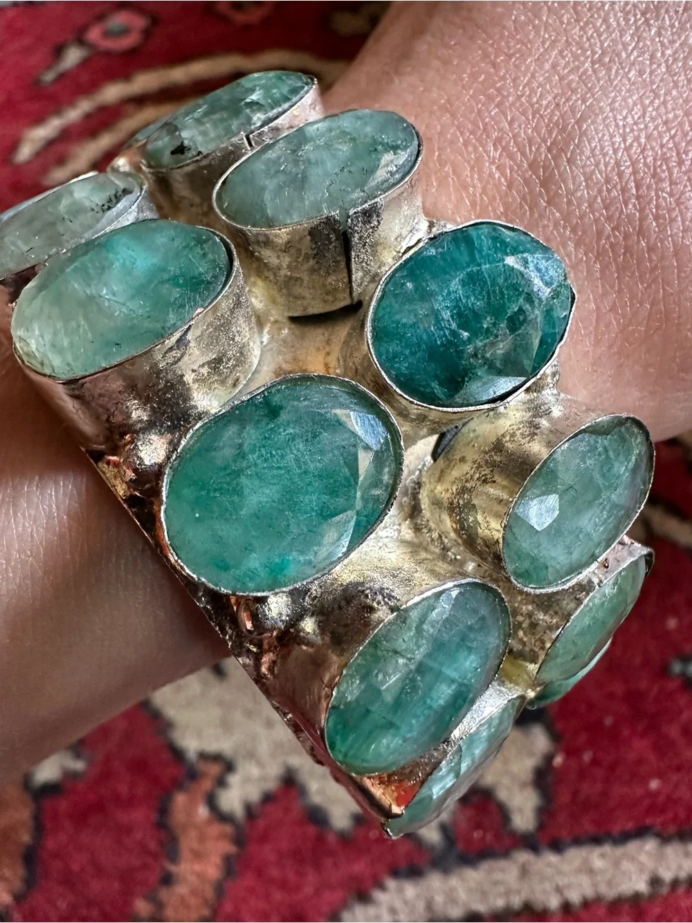 Vintage Raw Emerald Quartz Santa Fe Chunky Bracelet Wow